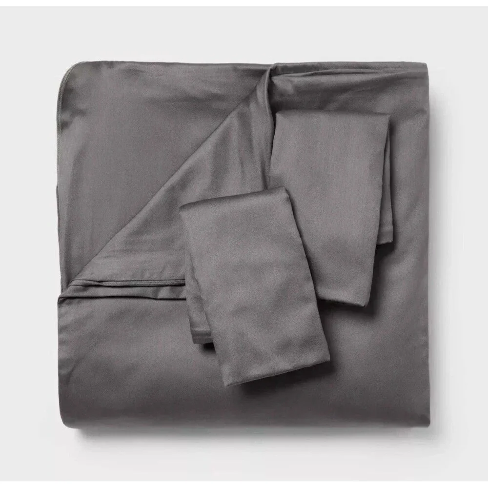 Threshold Full/Queen Performance Sateen Duvet Cover Sham Set Dark Gray NEW